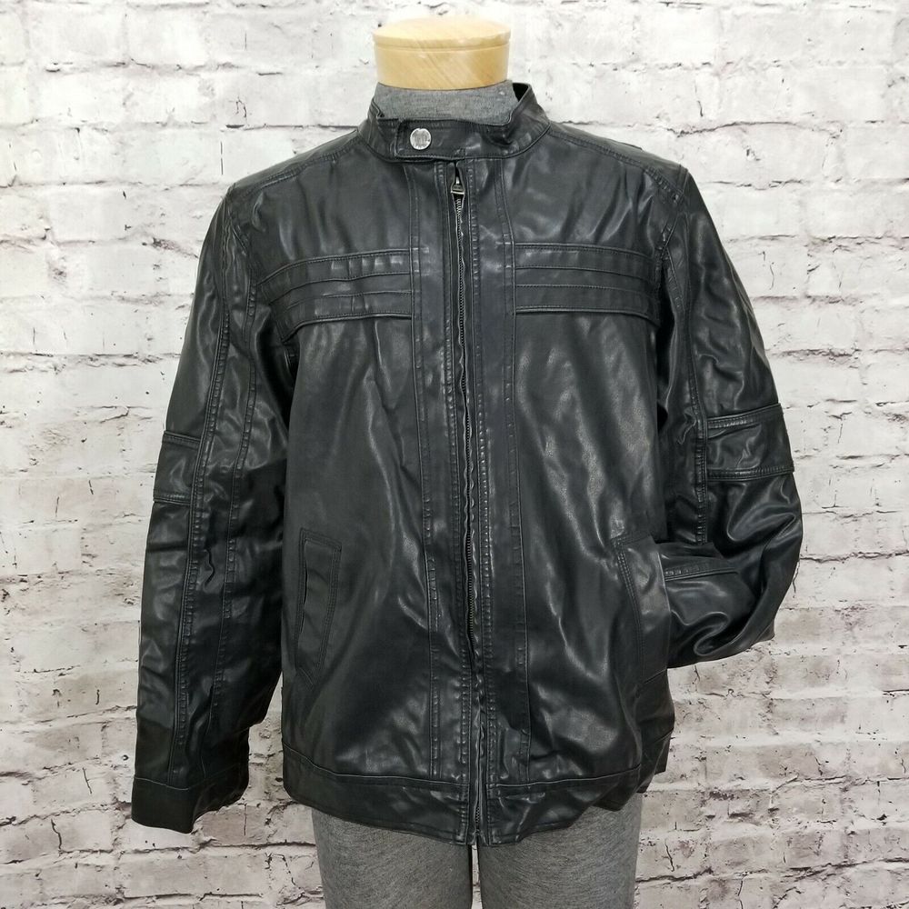 BKE Mens M Vegan Faux Leather Moto Jacket Athletic Fit Zip‎ Up Biker BUCKLE